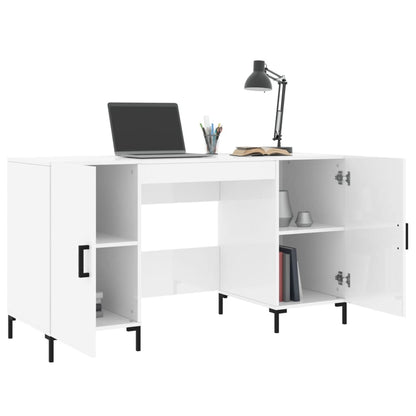 Glossy White Desk 140x50x75 cm - Engineered Wood Finish