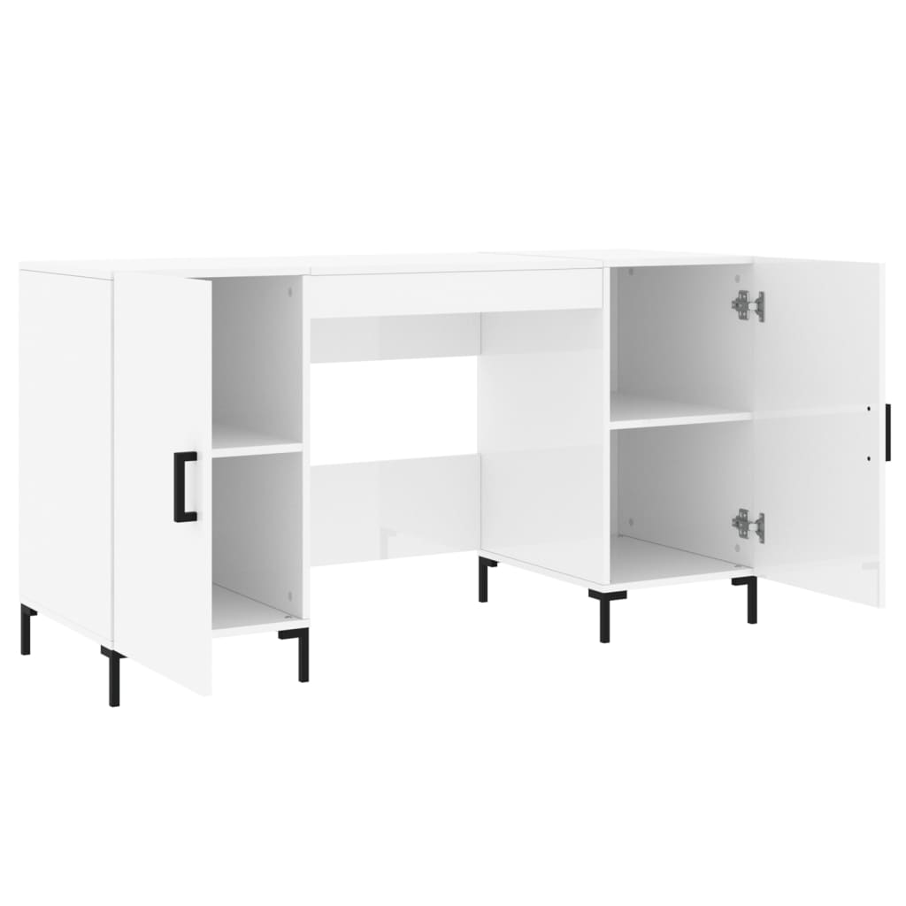Glossy White Desk 140x50x75 cm - Engineered Wood Finish