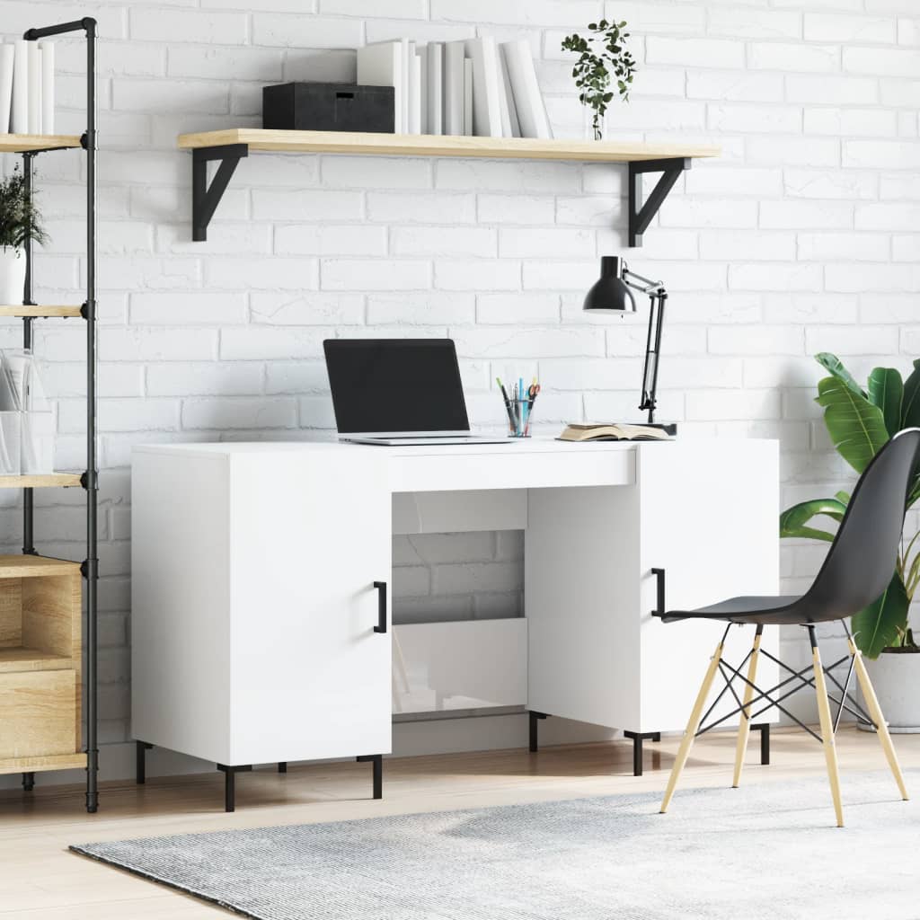 Glossy White Desk 140x50x75 cm - Engineered Wood Finish
