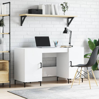 Glossy White Desk 140x50x75 cm - Engineered Wood Finish