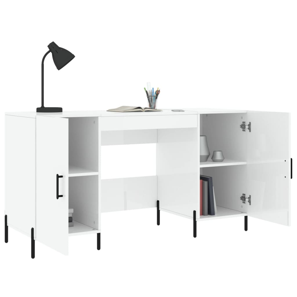Sleek High Gloss White Desk - 140x50x75 cm, Engineered Wood