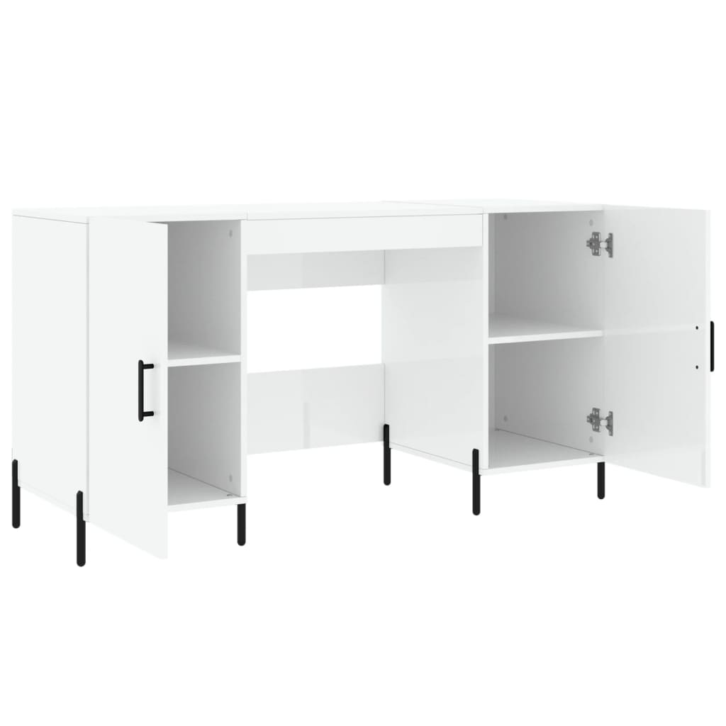 Sleek High Gloss White Desk - 140x50x75 cm, Engineered Wood