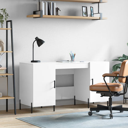 Sleek High Gloss White Desk - 140x50x75 cm, Engineered Wood
