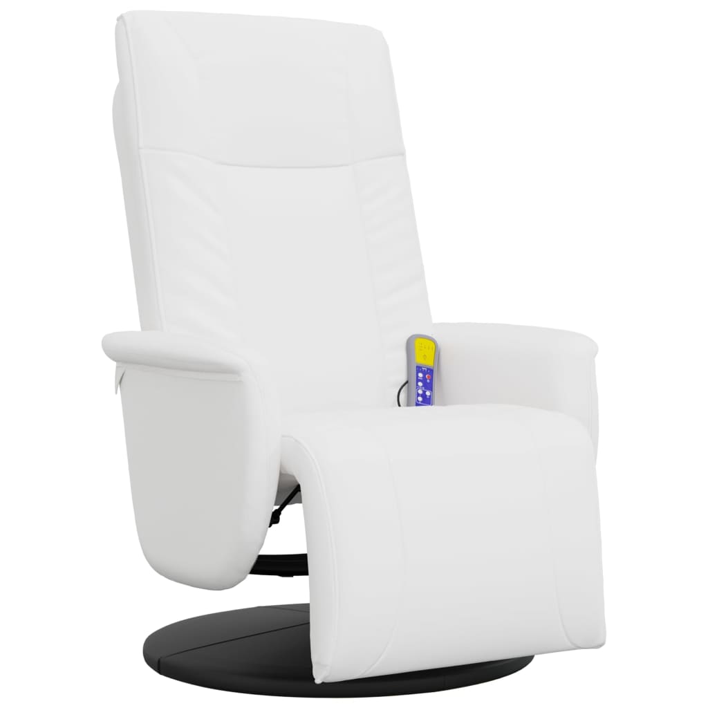Massage Recliner Chair with Footrest White Faux Leather