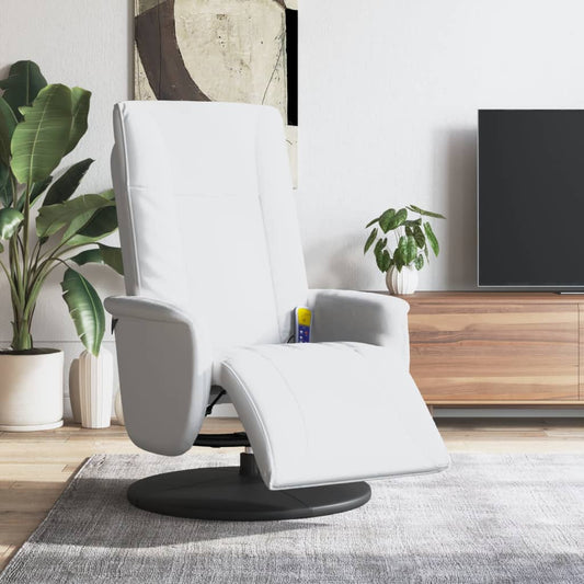 Massage Recliner Chair with Footrest White Faux Leather