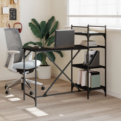 Sleek Black Computer Desk with Shelves - 120x47x109 cm