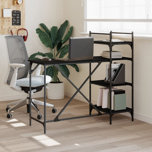 Sleek Black Computer Desk with Shelves - 120x47x109 cm
