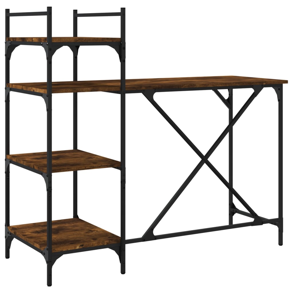 Smoked Oak Computer Desk with Shelves - 120x47x109 cm