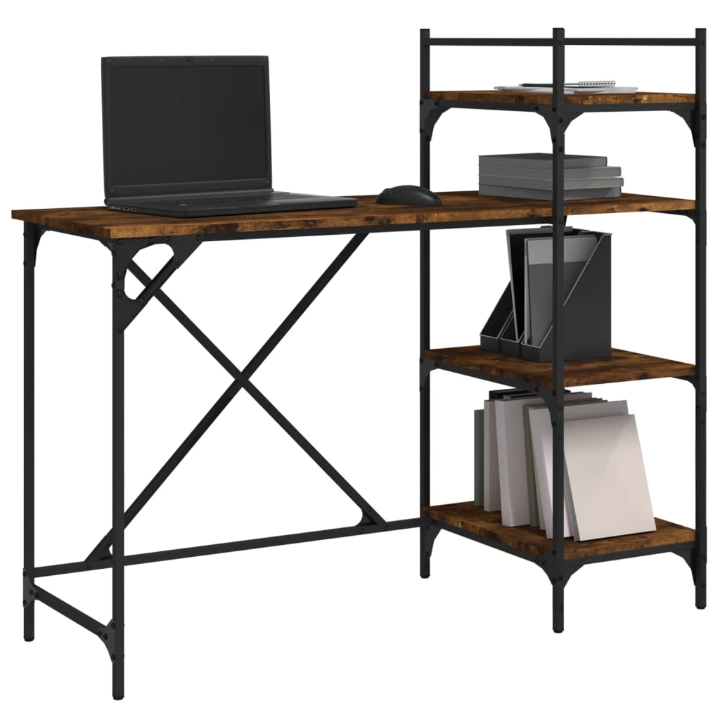 Smoked Oak Computer Desk with Shelves - 120x47x109 cm