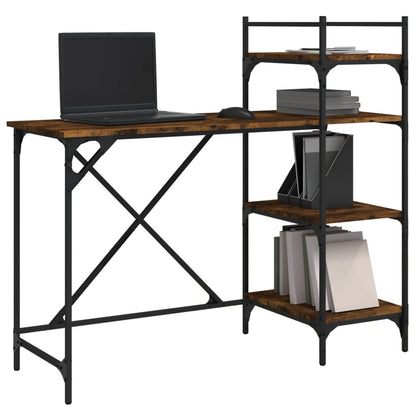 Smoked Oak Computer Desk with Shelves - 120x47x109 cm