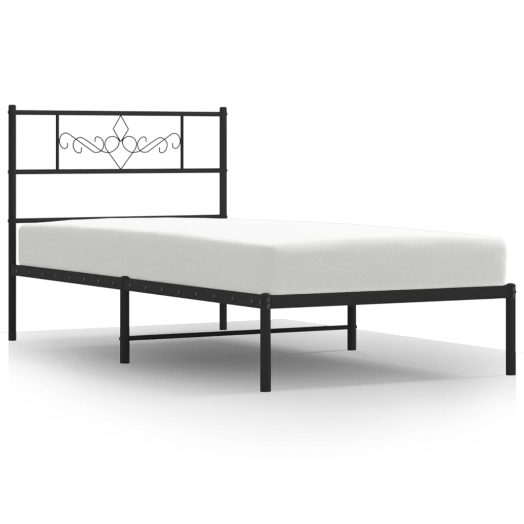 Black Metal Bed Frame with Headboard - 80x200cm, Mattress Not Included