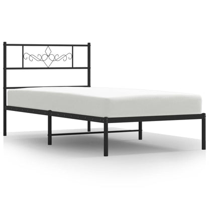 Black Metal Bed Frame with Headboard - 80x200cm, Mattress Not Included