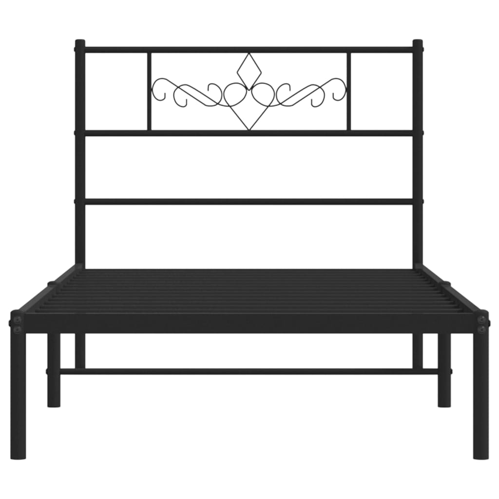 Black Metal Bed Frame with Headboard - 80x200cm, Mattress Not Included