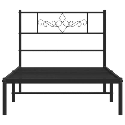 Black Metal Bed Frame with Headboard - 80x200cm, Mattress Not Included