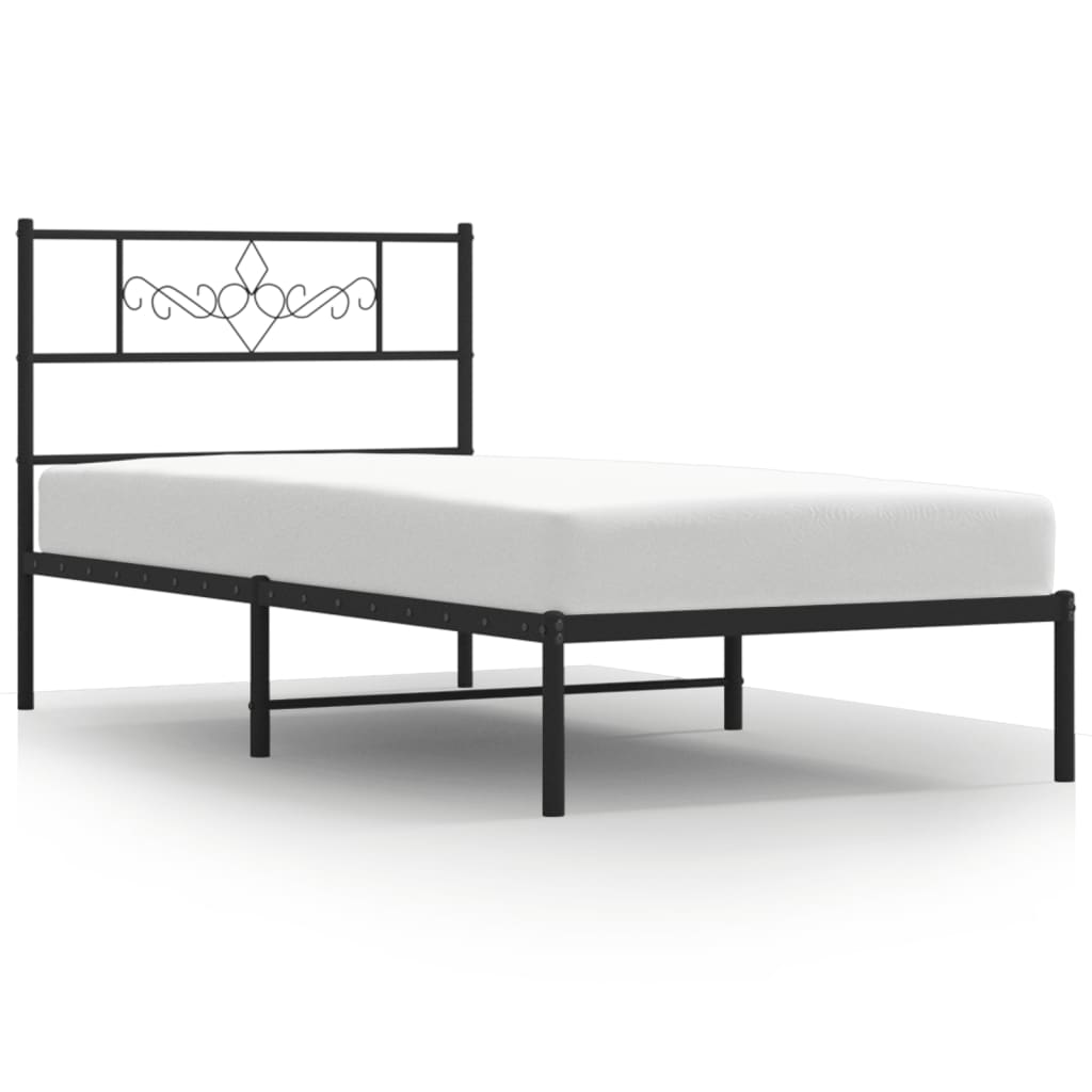 Stylish Black Metal Bed Frame with Headboard 90x200cm - No Mattress