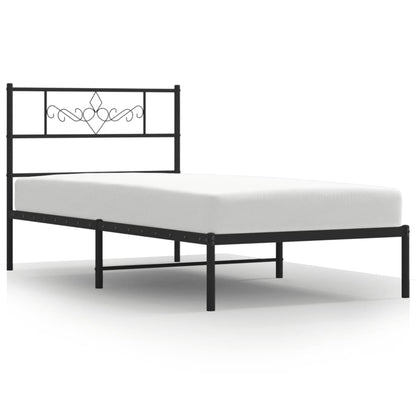 Stylish Black Metal Bed Frame with Headboard 90x200cm - No Mattress