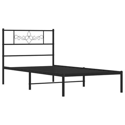 Stylish Black Metal Bed Frame with Headboard 90x200cm - No Mattress