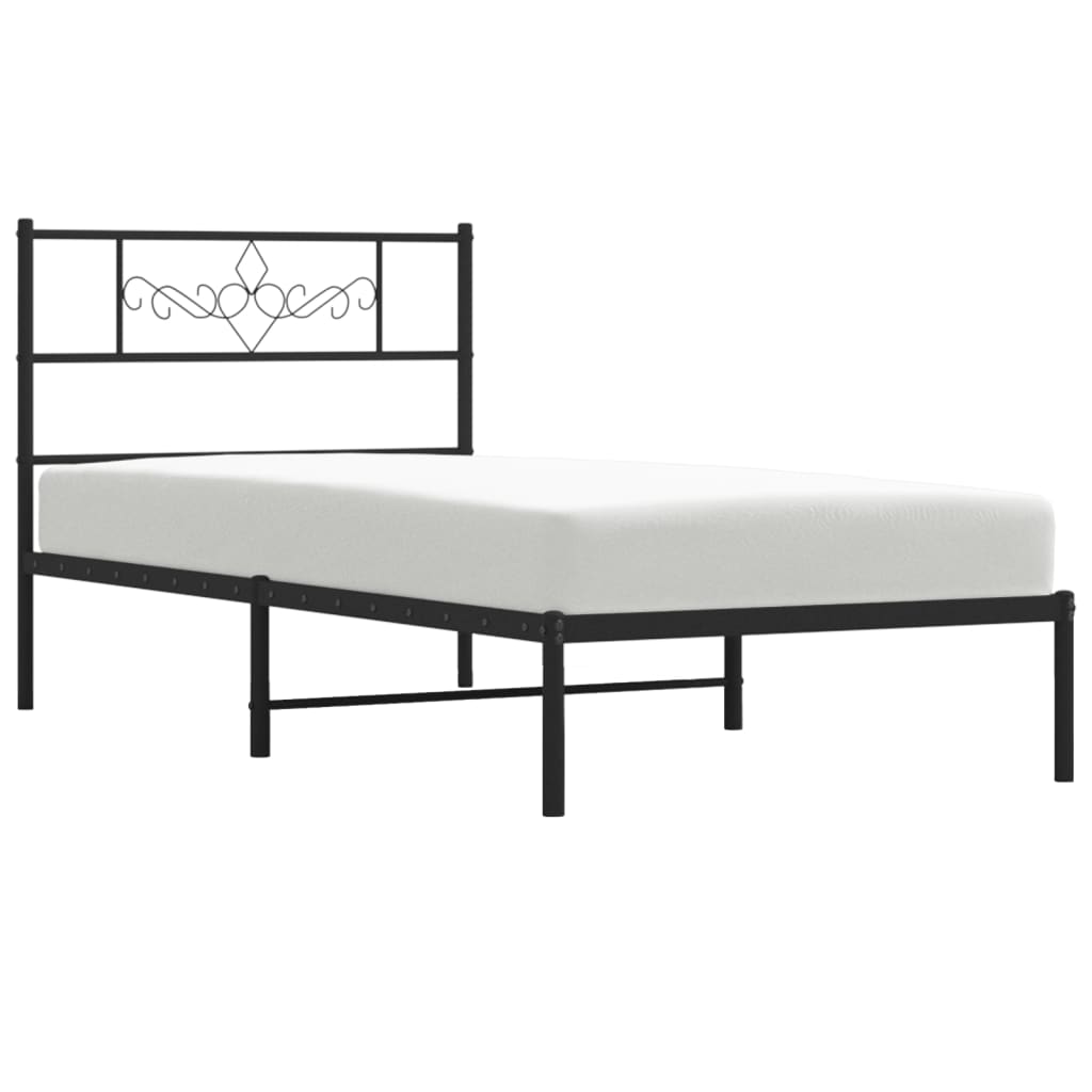 Stylish Black Metal Bed Frame with Headboard 90x200cm - No Mattress