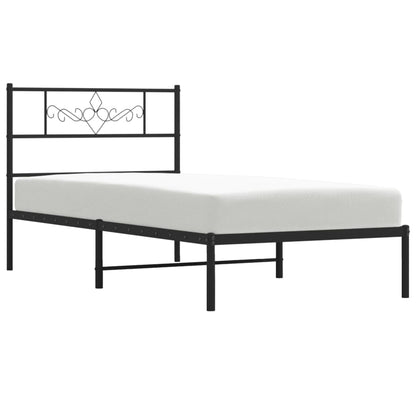 Stylish Black Metal Bed Frame with Headboard 90x200cm - No Mattress