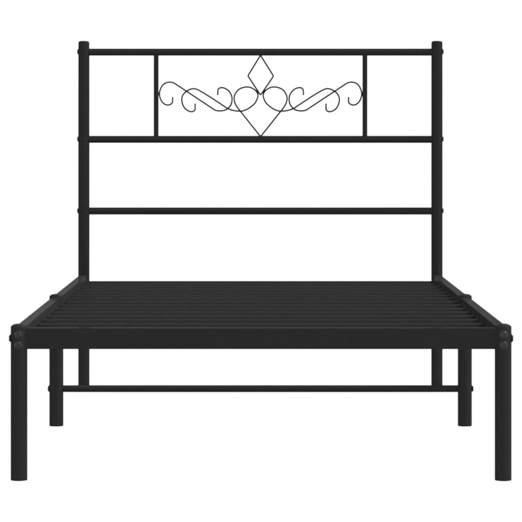 Stylish Black Metal Bed Frame with Headboard 90x200cm - No Mattress