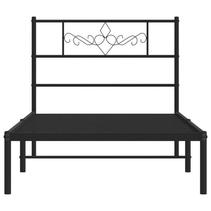 Stylish Black Metal Bed Frame with Headboard 90x200cm - No Mattress