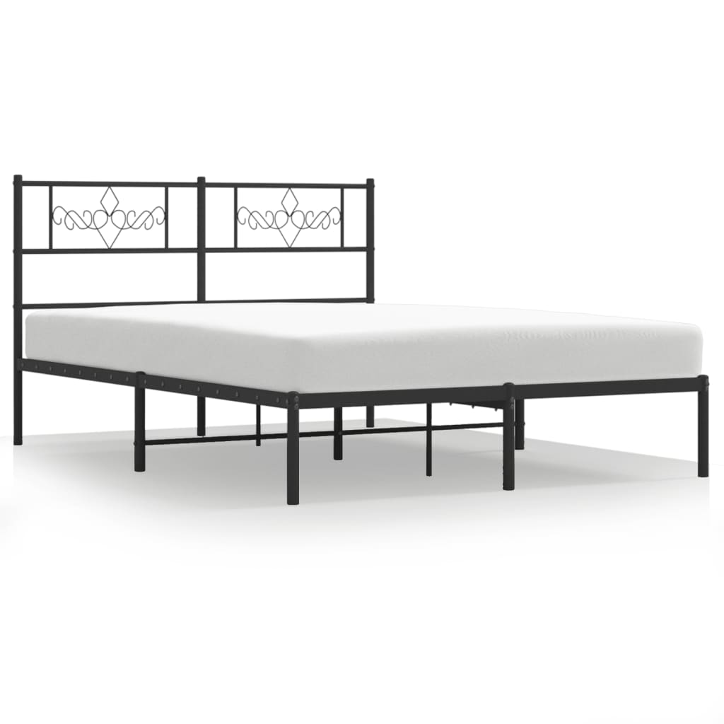 Black Metal Bed Frame with Headboard - 160x200cm Sturdy Design