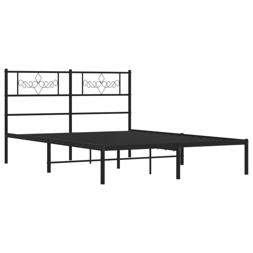 Black Metal Bed Frame with Headboard - 160x200cm Sturdy Design