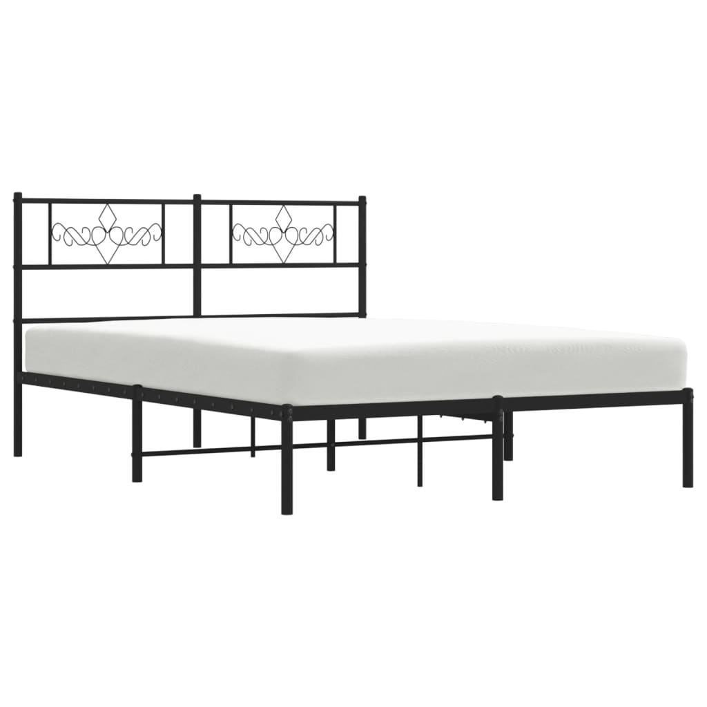Black Metal Bed Frame with Headboard - 160x200cm Sturdy Design