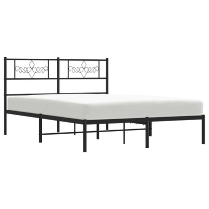 Black Metal Bed Frame with Headboard - 160x200cm Sturdy Design