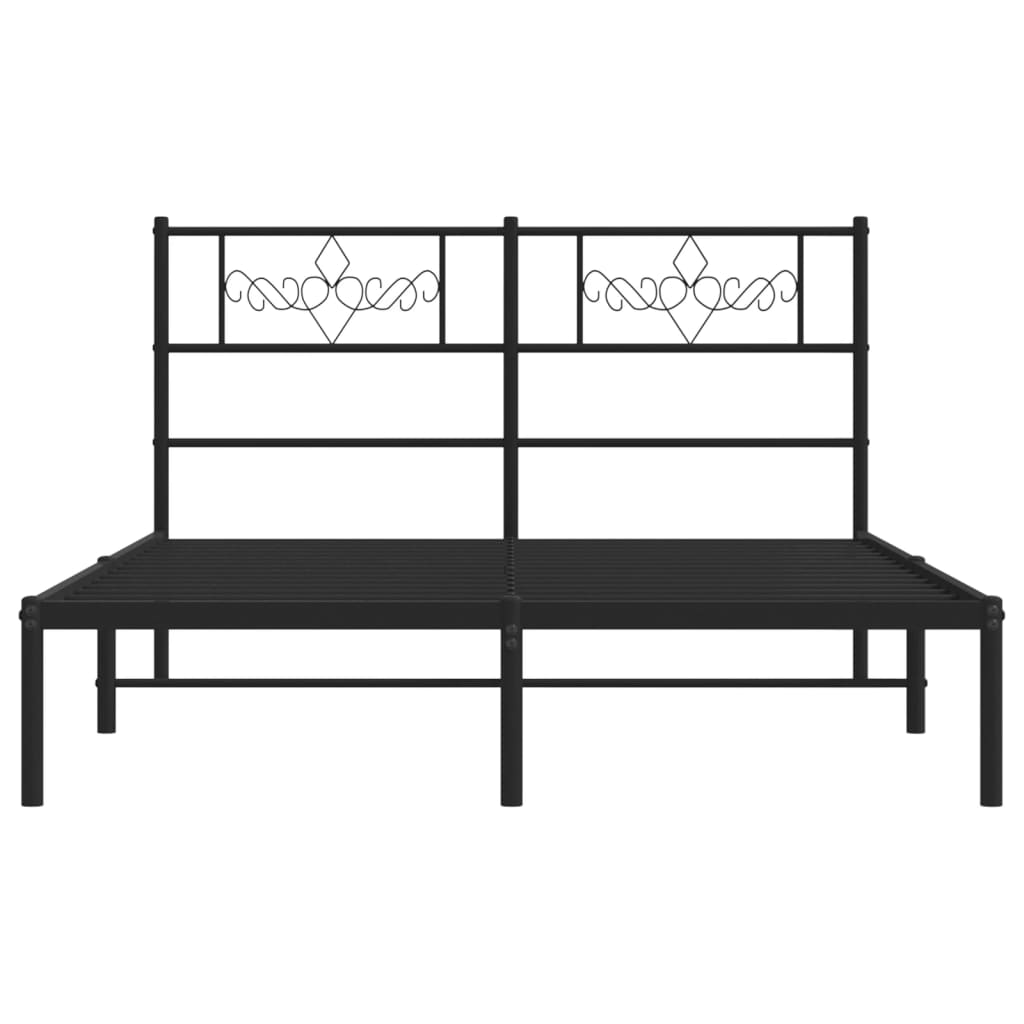 Black Metal Bed Frame with Headboard - 160x200cm Sturdy Design