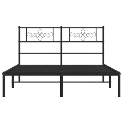 Black Metal Bed Frame with Headboard - 160x200cm Sturdy Design