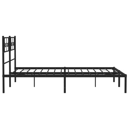 Black Metal Bed Frame with Headboard - 160x200cm Sturdy Design