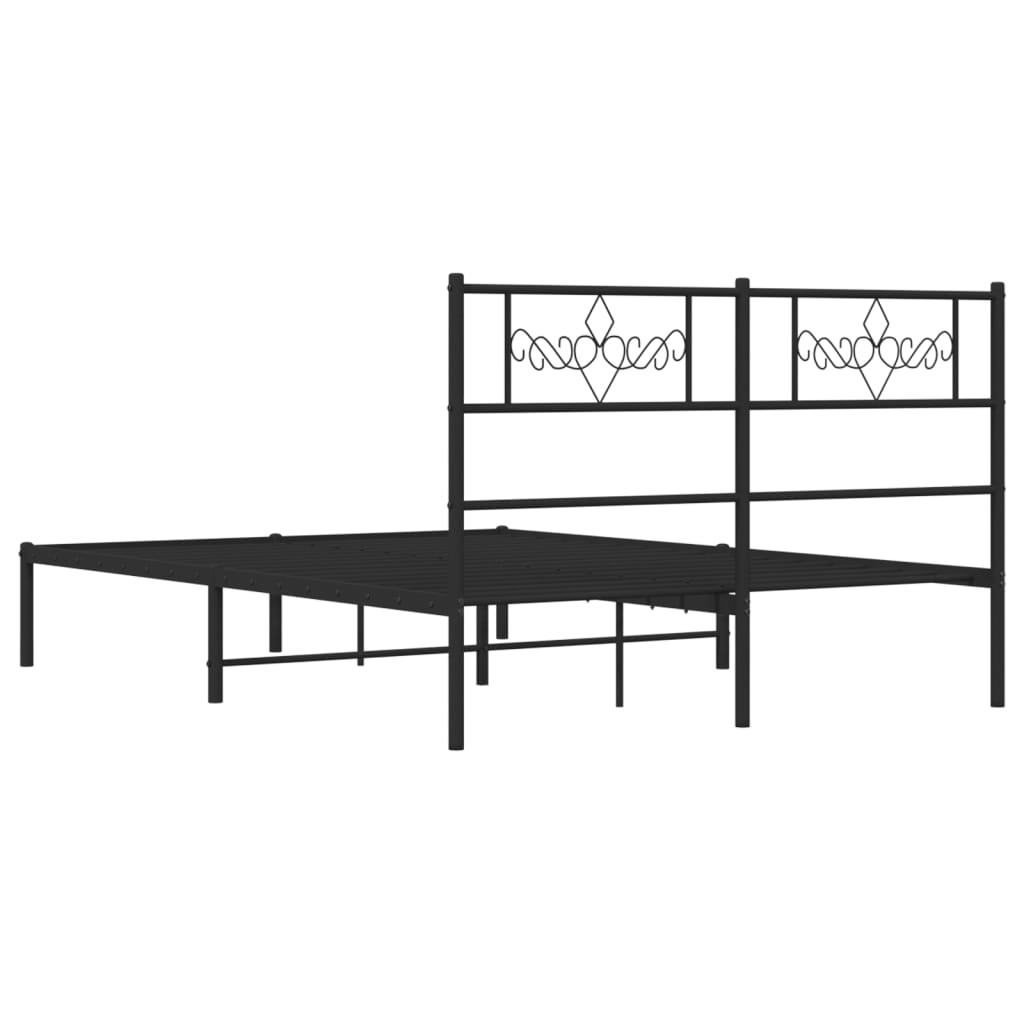 Black Metal Bed Frame with Headboard - 160x200cm Sturdy Design