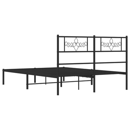 Black Metal Bed Frame with Headboard - 160x200cm Sturdy Design