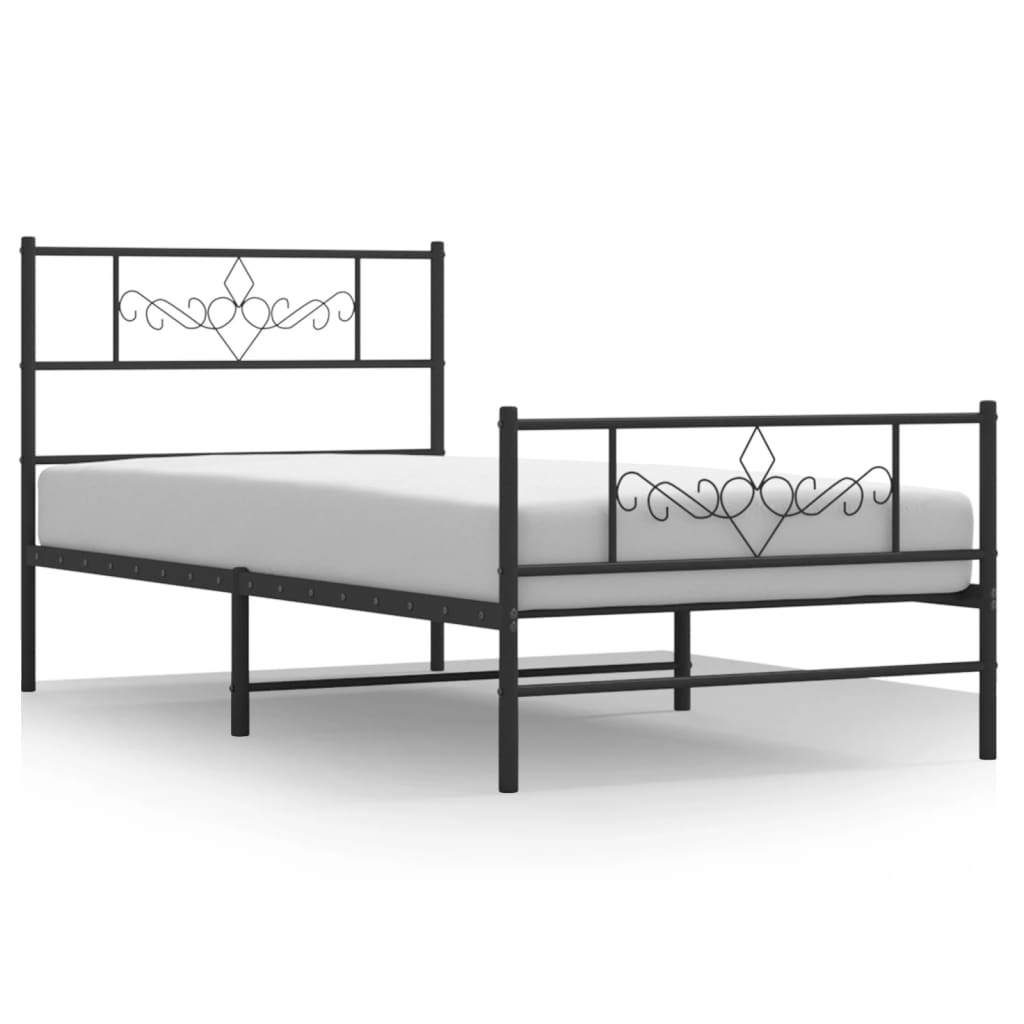Sleek Black Metal Bed Frame with Footboard - 80x200cm