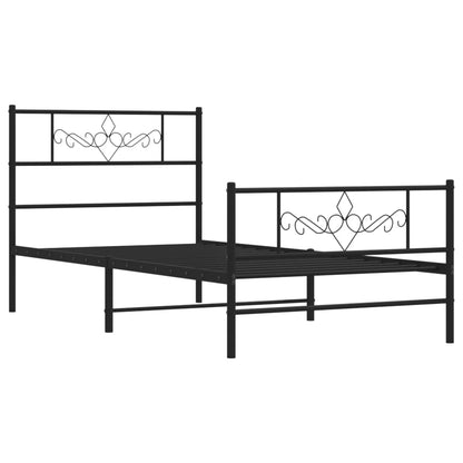 Sleek Black Metal Bed Frame with Footboard - 80x200cm