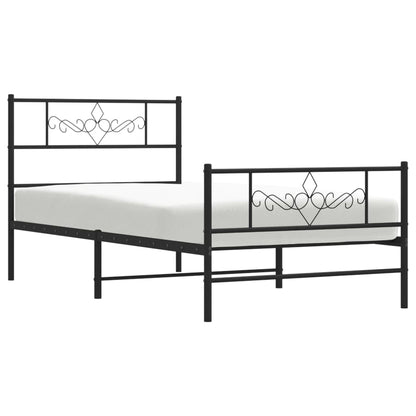Sleek Black Metal Bed Frame with Footboard - 80x200cm