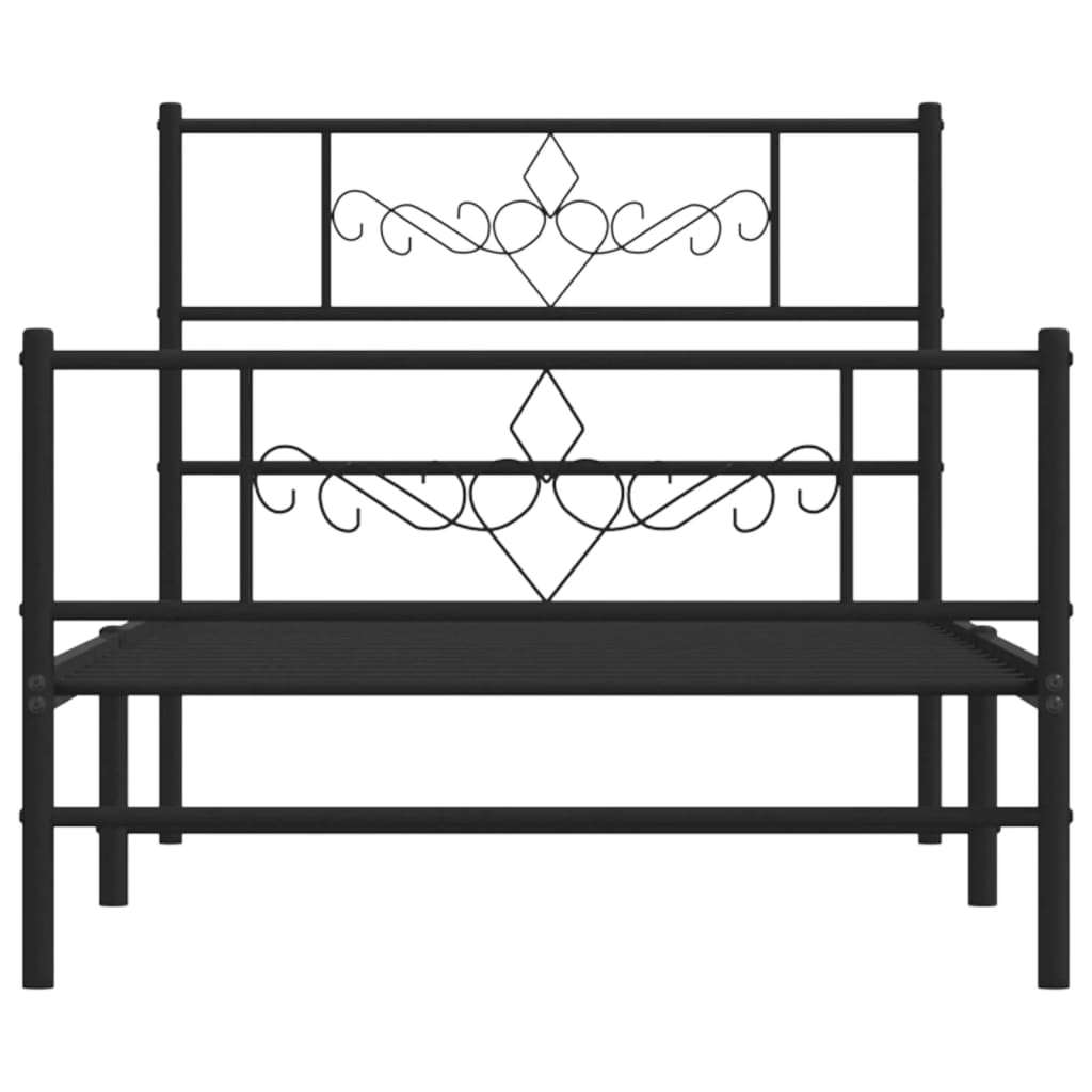 Sleek Black Metal Bed Frame with Footboard - 80x200cm