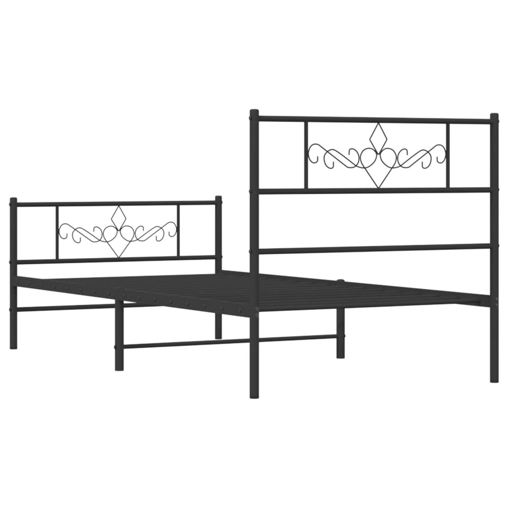 Sleek Black Metal Bed Frame with Footboard - 80x200cm