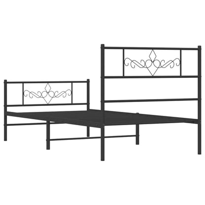 Sleek Black Metal Bed Frame with Footboard - 80x200cm