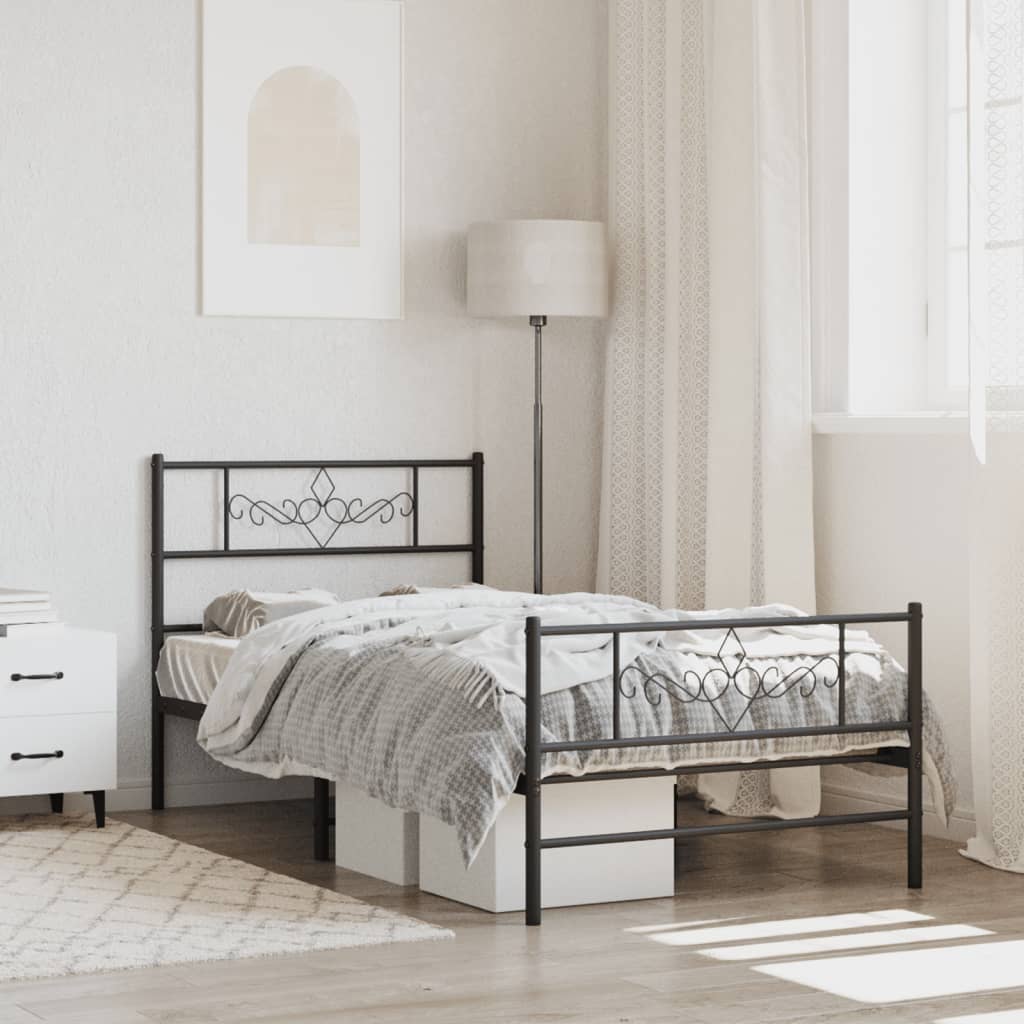Sleek Black Metal Bed Frame with Footboard - 80x200cm