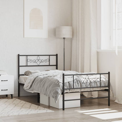 Sleek Black Metal Bed Frame with Footboard - 80x200cm