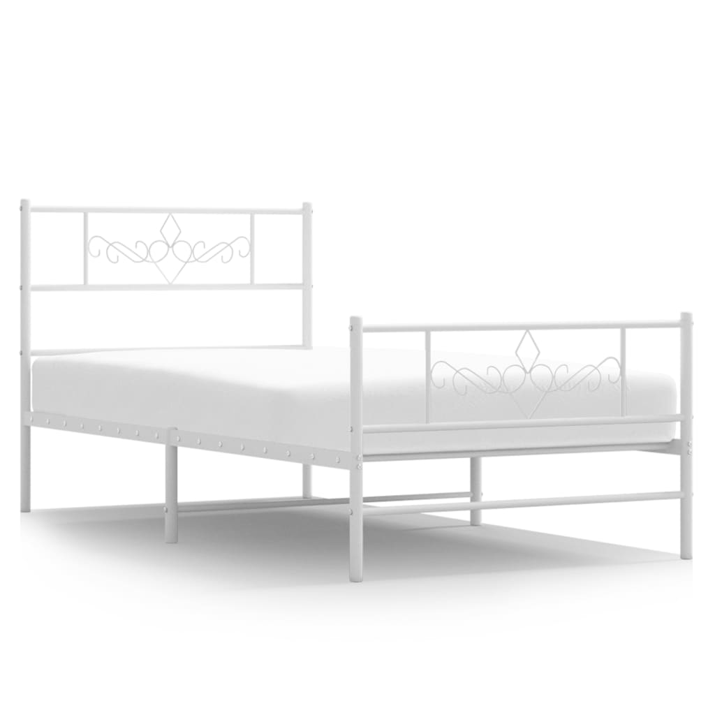 White Metal Bed Frame with Footboard - 90x200cm