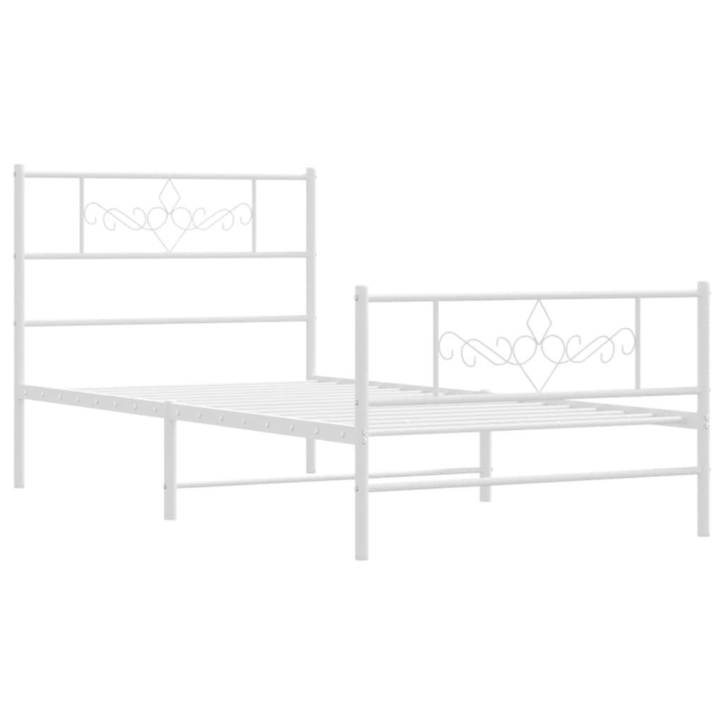 White Metal Bed Frame with Footboard - 90x200cm