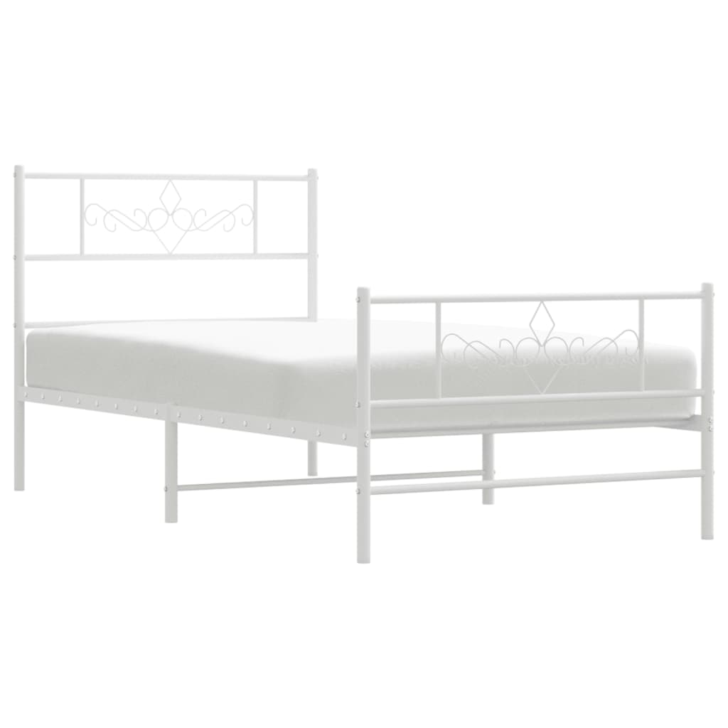 White Metal Bed Frame with Footboard - 90x200cm