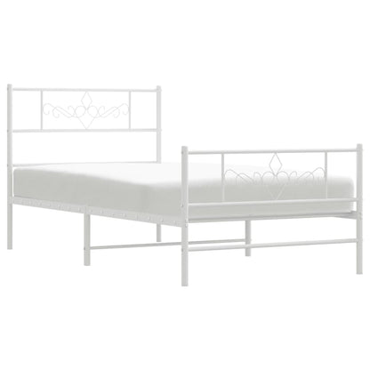 White Metal Bed Frame with Footboard - 90x200cm