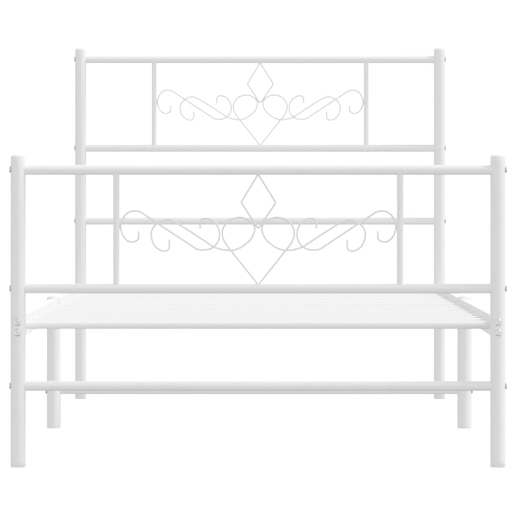 White Metal Bed Frame with Footboard - 90x200cm