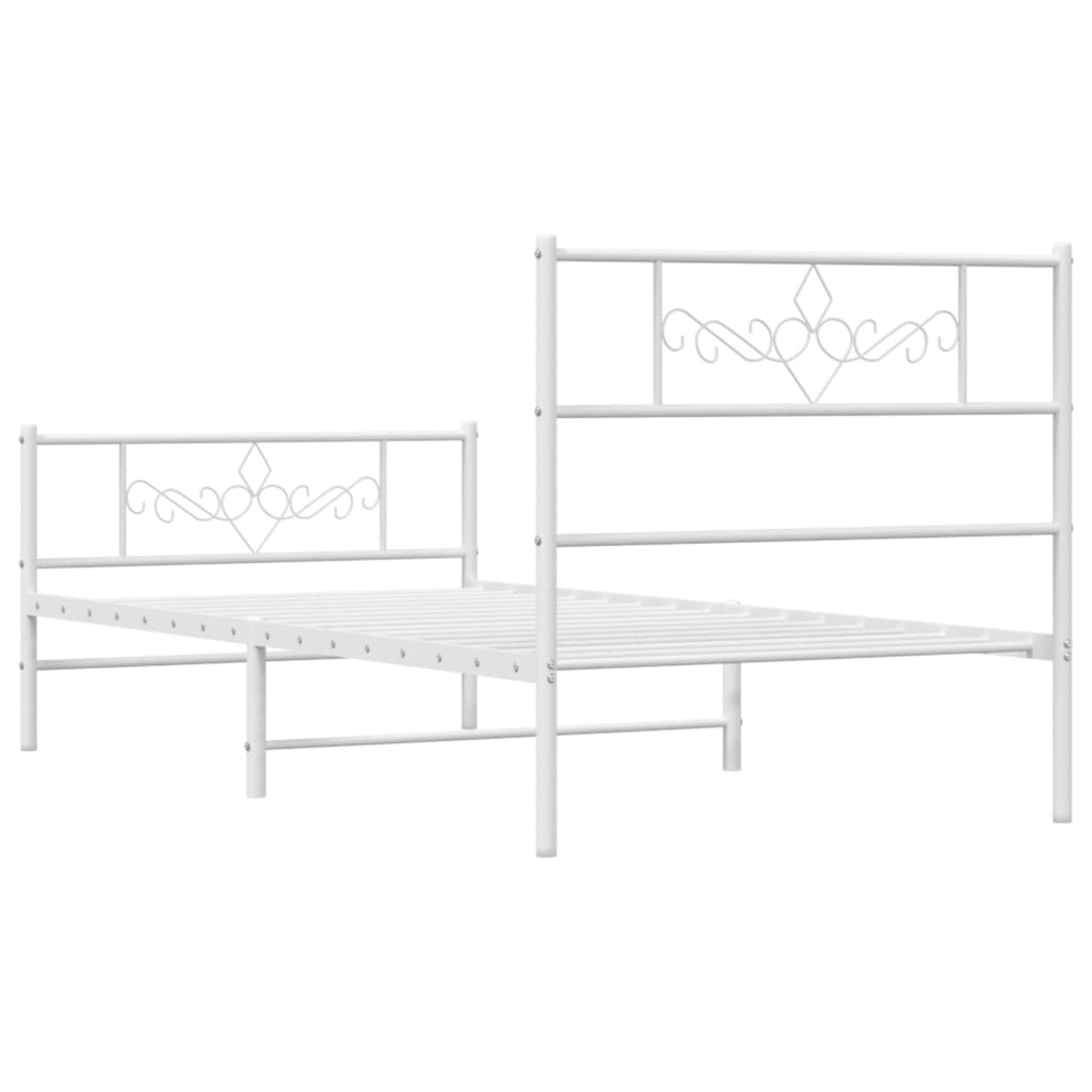 White Metal Bed Frame with Footboard - 90x200cm