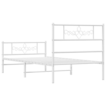 White Metal Bed Frame with Footboard - 90x200cm