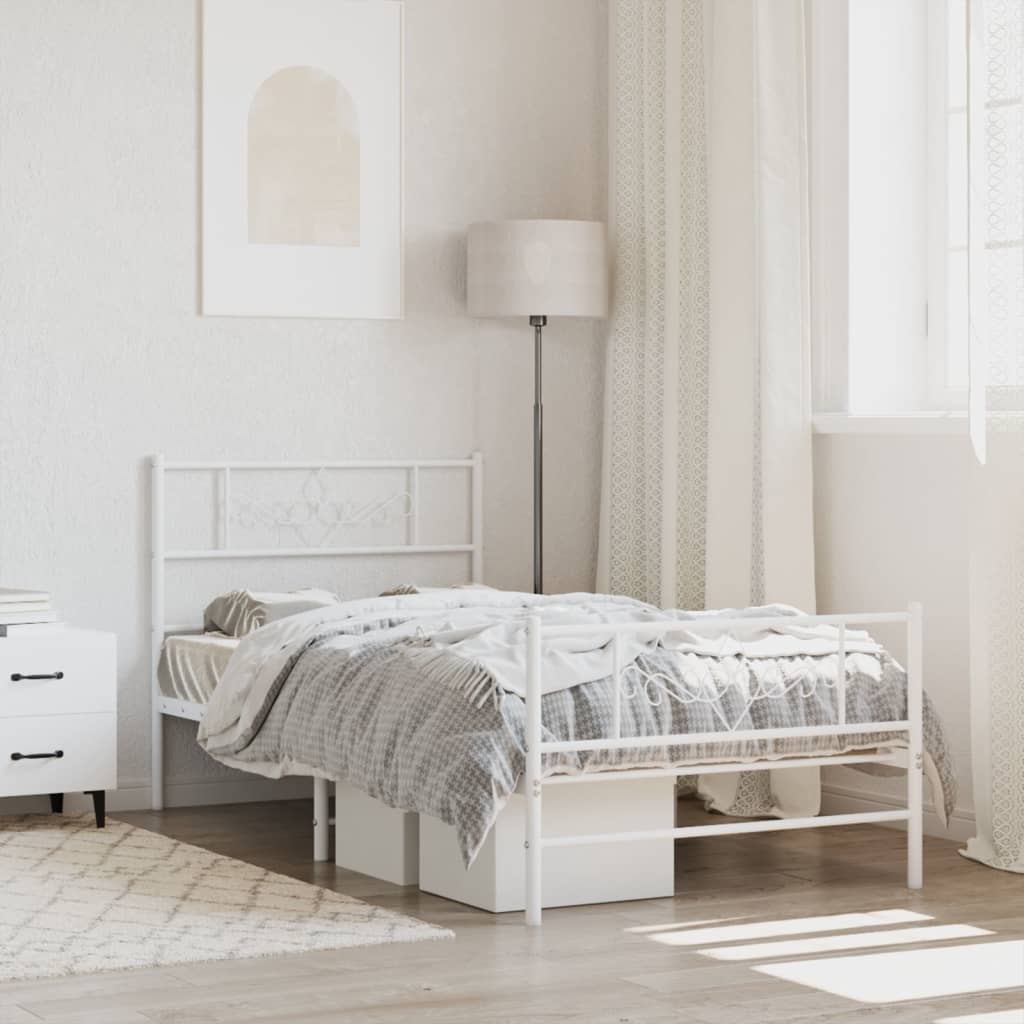 White Metal Bed Frame with Footboard - 90x200cm